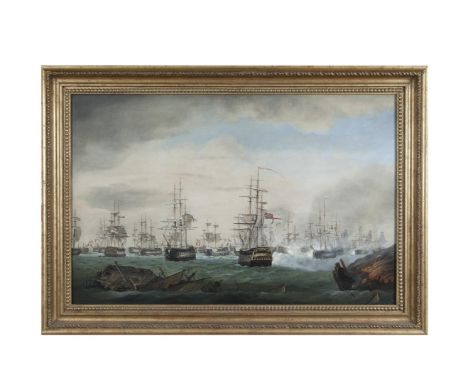STYLE OF THOMAS LUNY (1759-1837)The Battle of the Nile, August 1st, 1798A pair, oil on canvas, 50 x 75cmAccording to the Nati