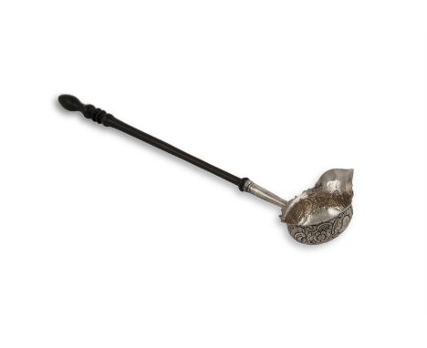 AN IRISH GEORGIAN SILVER TODDY LADLE, Dublin c.1750, mark of Samuel Walker, with repousse chased and engraved foliate decorat