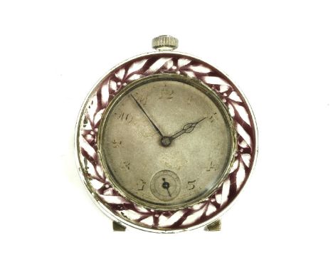 A silver and enamelled bedside clock, with an easel back, 925 stamped, 5cm diameter