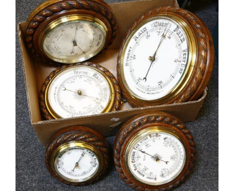 A Victorian aneroid barometer, the white enamelled dial, with the addition of a thermometer, and marked 'W. Batty & Son, Manc