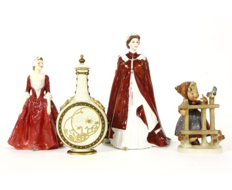 Ceramics, comprising:, a Royal Worcester figure of the Queen on her 80th |birthday in 2006, a Royal Doulton figure 'Gwynneth'