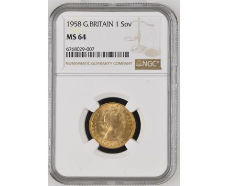 UNITED KINGDOM. Elizabeth II, 1952-2022. Gold sovereign, 1958. Royal Mint. First, laureate head of Elizabeth II facing right;