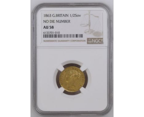 UNITED KINGDOM. Victoria, 1837-1901. Gold half-sovereign, 1863. London. No die number. First small young head of Victoria fac