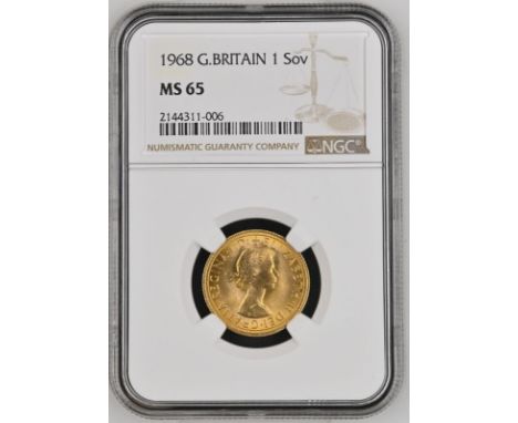 UNITED KINGDOM. Elizabeth II, 1952-2022. Gold sovereign, 1968. Royal Mint. First, laureate head of Elizabeth II facing right;