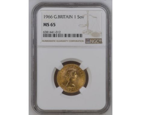 UNITED KINGDOM. Elizabeth II, 1952-2022. Gold sovereign, 1966. Royal Mint. First, laureate head of Elizabeth II facing right;