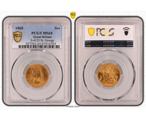 UNITED KINGDOM. Elizabeth II, 1952-2022. Gold sovereign, 1965. Royal Mint. First, laureate head of Elizabeth II facing right;