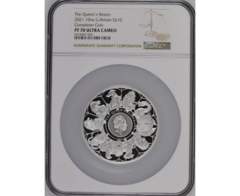 UNITED KINGDOM. Elizabeth II, 1952-2022. Silver 10 pounds, 2021. The Royal Mint. Proof. Minted to finish off the Queen's Beas