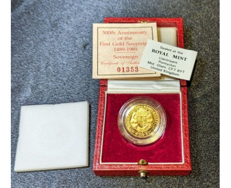 UNITED KINGDOM. Elizabeth II, 1952-2022. Gold sovereign, 1989. Royal Mint. Proof. Commemorating the 500 years anniversary of 