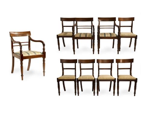 A Set of Eight (6+2) Mahogany Dining Chairs, circa 1820/30, with later upholstered drop-in seats, with curved top rails and h