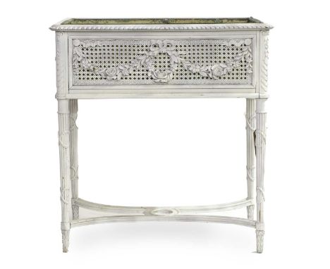 A French Louis XV-Style White-Painted Rectangular Planter, late 19th century, the removable metal liner within a gadrooned bo