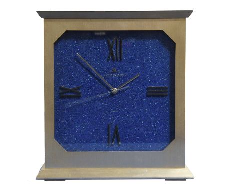 A Rhodium Plated Centre Seconds Electric Mantel Timepiece, signed Jaeger LeCoultre, ref: 5061, 1970's, rhodium plated case wi