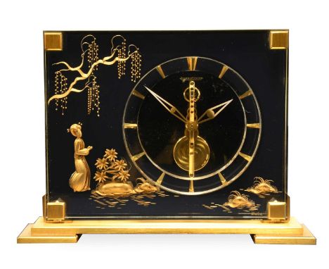 A Lucite "Marina" Mantel Timepiece, signed Jaeger LeCoultre, model: Marina, ref: 349, 1970's, case depicting a figure amongst