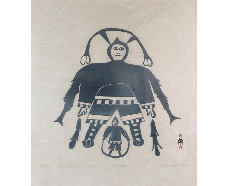 Innukjuakju Pudlat (Inuk, 1913-1972), 'Spirit of the Fisherman' (1964), stone-cut print on paper, ed. 2/50, signed in pencil 