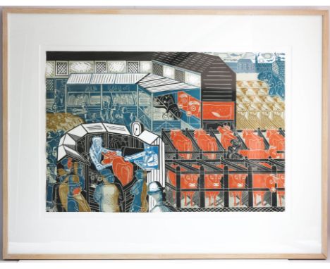 § Edward Bawden RA (British, 1903-1989), 'Cattle Market, Braintree' (1937), lithograph in colours, unsigned, 50 x 74cm, frame