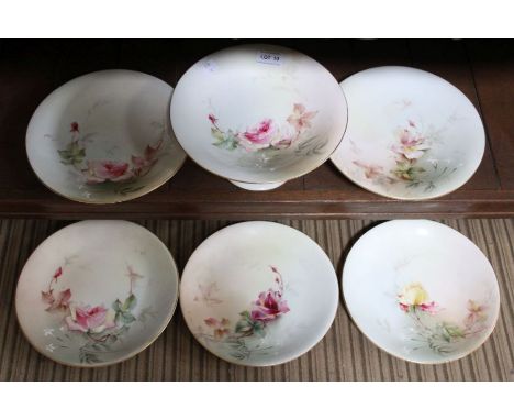 Royal Worcester hand painted pink rose dessert service