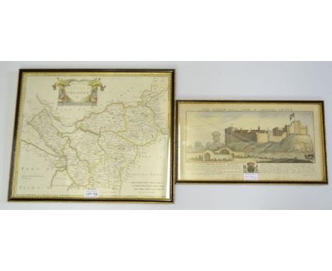 An 18th century Robert Morden map the county Palatine of Chester, hand coloured, 35cm x 41cm, together with a hand coloured p