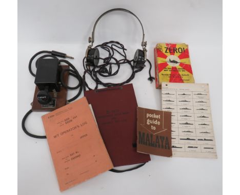 Small Selection of WW2 Naval Items all relating to V R Bicknell Royal Navy.  Consisting Japanese, Bakelite Morse key and wiri