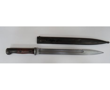 Scarce Imperial German Seitengewehr M1914 Sawback Bayonet 12 1/2 inch, single edged blade.  Wide fuller.  Rear sawback edge. 