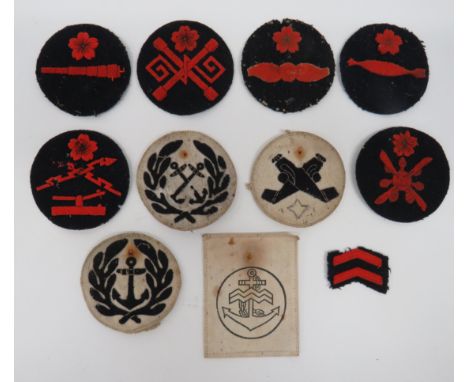 Selection of WW2 Japanese Naval Badges including blue felt on white, Petty Officer line 3rd class ... Blue felt on white, Pet