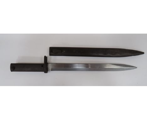 Imperial German Ersatz Bayonet 12 1/4 inch, single edged blade with sharpened back edge point.  Steel, three quarter muzzle r