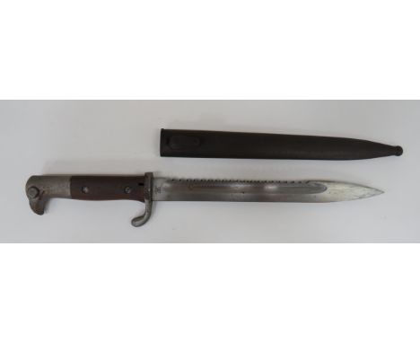 Imperial German Kurzes Seitengewehr M1898 Sawback Bayonet 10 inch, single edged blade. Rear sawback edge. Wide fuller. Forte 