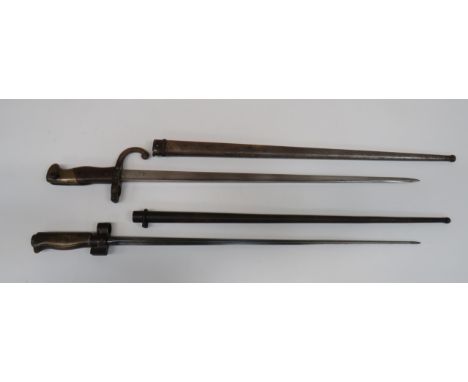 Two French Bayonets consisting French M1874 Gras bayonet.  20 3/4 inch, single edge, T section blade.  The back edge with mak