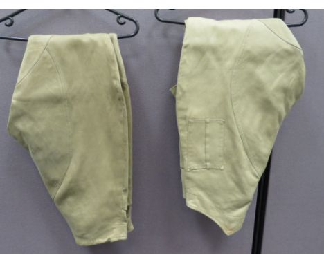 Two Pairs of Indian Manufactured Tropical Breeches fine cord, khaki tan, high back waist, wide leg breeches narrowing at the 