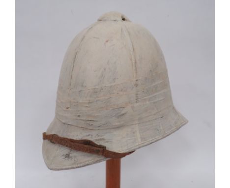 19th Century Style British Musician‚' Foreign Service Helmet white blancoed, linen, six panel, high crown.  Pointed front pea