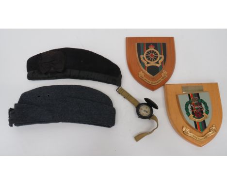 Two Various Hats consisting RAF, blue grey woollen, field service cap.  Badge and buttons absent ... Scottish glengarry.  Dar