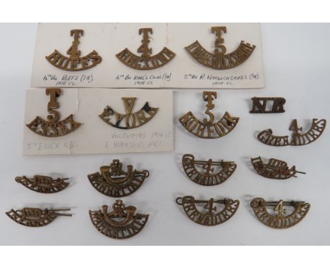 Small Selection of Titles Including Indian brass titles include V E York ... T4 Buffs ... T4 Kings Own ... T5 Essex ... T5 R 