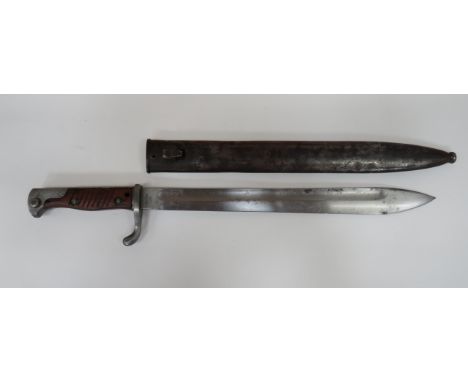 Imperial German Seitengewehr M1898/05 Butcher Bayonet 14 1/2 inch, single edged blade widening towards the point.  Wide fulle