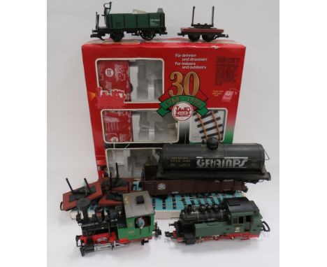 Selection of GN3 Large Scale Trains and Rolling Stock including part boxed set consisting steam engine, oil tanker, 4 x flat 
