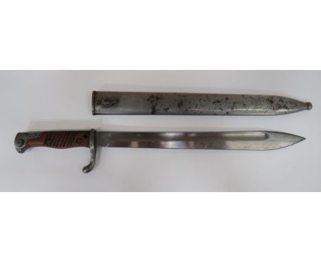 Imperial German Seitengewehr M1898/05 Butcher Bayonet 14 1/2 inch, single edged blade widening towards the point.  Wide fulle