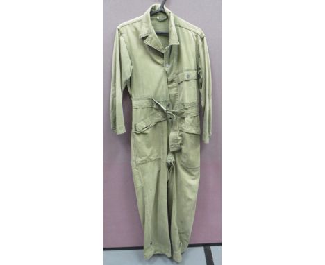 WW2 American Herringbone Twill, Third Pattern Working Overalls green twill, full suit.  Single breasted front.  Small, fold o