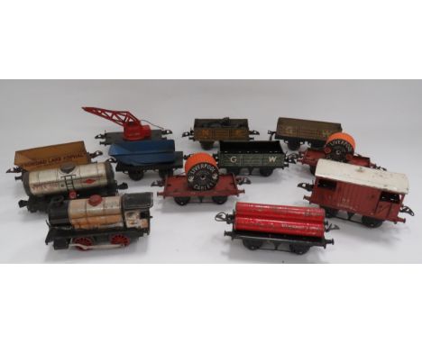 Good Selection of 0 Gauge Clockwork Trains and Rolling Stock produced by Hornby, including clockwork, tinplate engine ... Tri