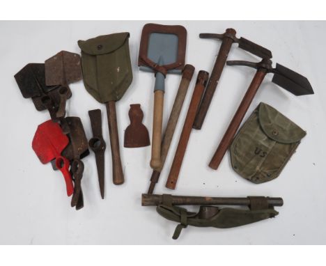 Quantity of Various Entrenching Tools consisting 9 x British pattern steel entrenching tool heads ... 4 x British, wooden too