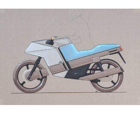 Norton Motorcycle Interest: A concept drawing of a Norton motorcycle by William Towns, watercolour on paper, initialled WT, 3