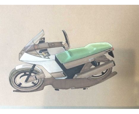Norton Motorcycle Interest: A concept drawing of a Norton motorcycle by William Towns, watercolour on paper, signed, 88cm by 