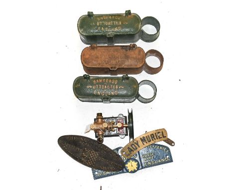 ~Tractor/Steam Interest: Bamfords Uttoxeter, England, three cast metal tractor toolboxes, Lady Muriel Brass Plaque, Head &amp