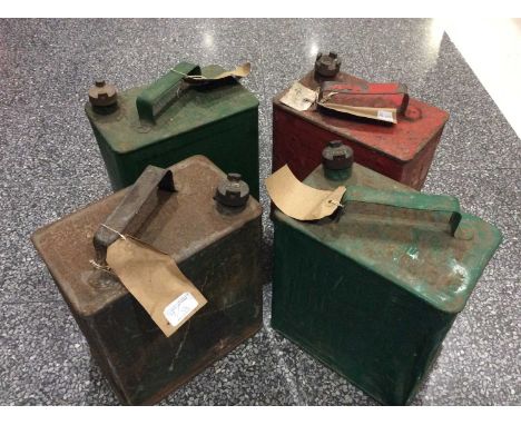 Four Vintage Fuel Cans (re-painted), to include: Pratts, Shell and one unnamed example, 32cm high