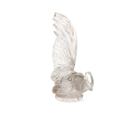 Rene Lalique (1860-1940) French: Coq Nain Glass Car Mascot, with a frosted and clear glass body in the form of a cockerel, th