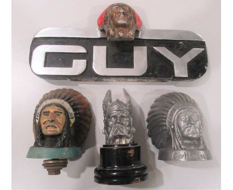 Guy Motors: A Vintage Chromed Metal Name Plaque, 33cm wide, Another Guy Motors Cast Metal Mascot, the underside stamped Tomey