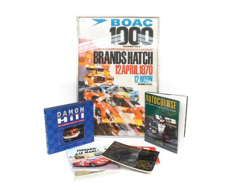 BOAC 1000 Kilometres: A 1970's Framed Advertising Poster, 75cm by 50cm, Three Hardback Books, Autocourse, Ferraris at Le Mans