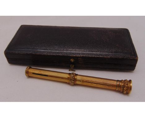 Samson Morden Victorian engine turned retractable fountain pen with carved seal to the terminal, tested 14ct