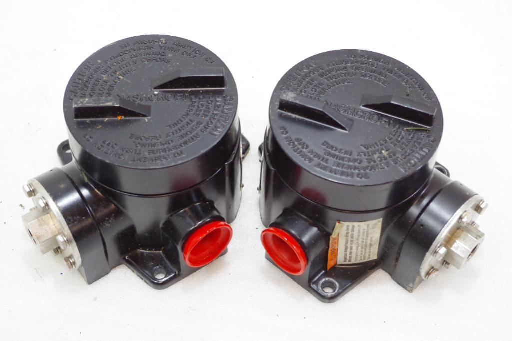 (2) ASHCROFT Hazardous Area Pressure Switches CAT NO. B724B 15A, 125/250/480 VAC Range 600 PSI