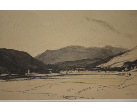 Sir David Young Cameron R.A., R.S.A., R.S.W., (Scottish, 1865-1945), Balquhidder, signed lower right, chalk drawing, T. & R. 