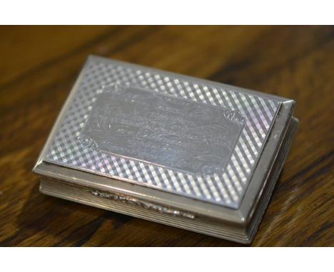 An early Victorian silver snuff box, Nathaniel Mills, Birmingham 1845, of rectangular form, the cover centred by a cartouche 