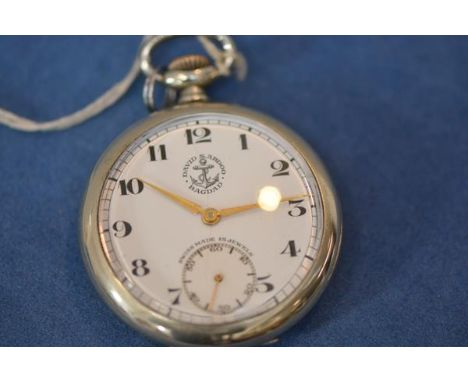 An early 20th century Swiss silver (unmarked) open face pocket watch, the white enamel dial marked "David S. Abdoo Badgad" (s