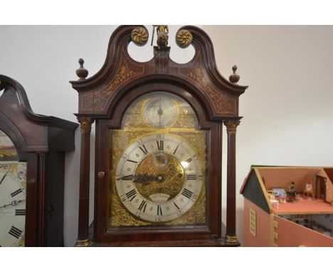 A good Edwardian cased inlaid and satinwood crossbanded mahogany longcase clock, the gilt-brass dial with silvered chapter ri