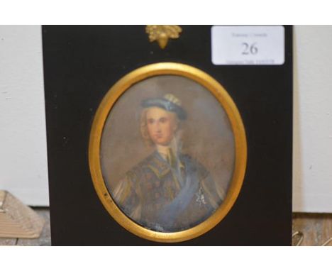 Late 19th Century School, A Portrait Miniature of Prince Charles Edward Stuart, The Young Pretender, portrayed in bonnet and 